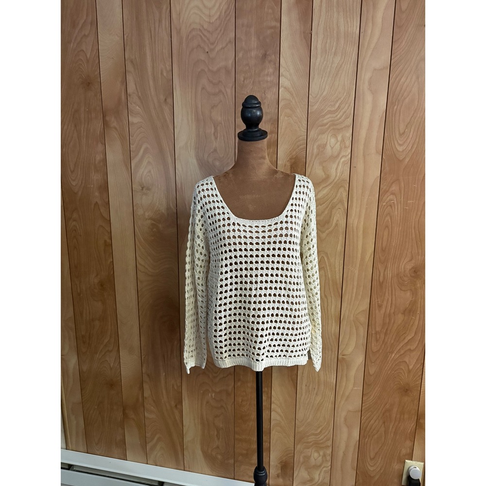Cupshe Women‎ Cream Gold Metallic Crochet Knit Cover Up Top NEW Size M